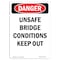 Signmission OSHA Danger Sign, 24" Height, Rigid Plastic, Unsafe Bridge Conditions Keep Out, Portrait OS-DS-P-1824-V-2538 - alternate 1